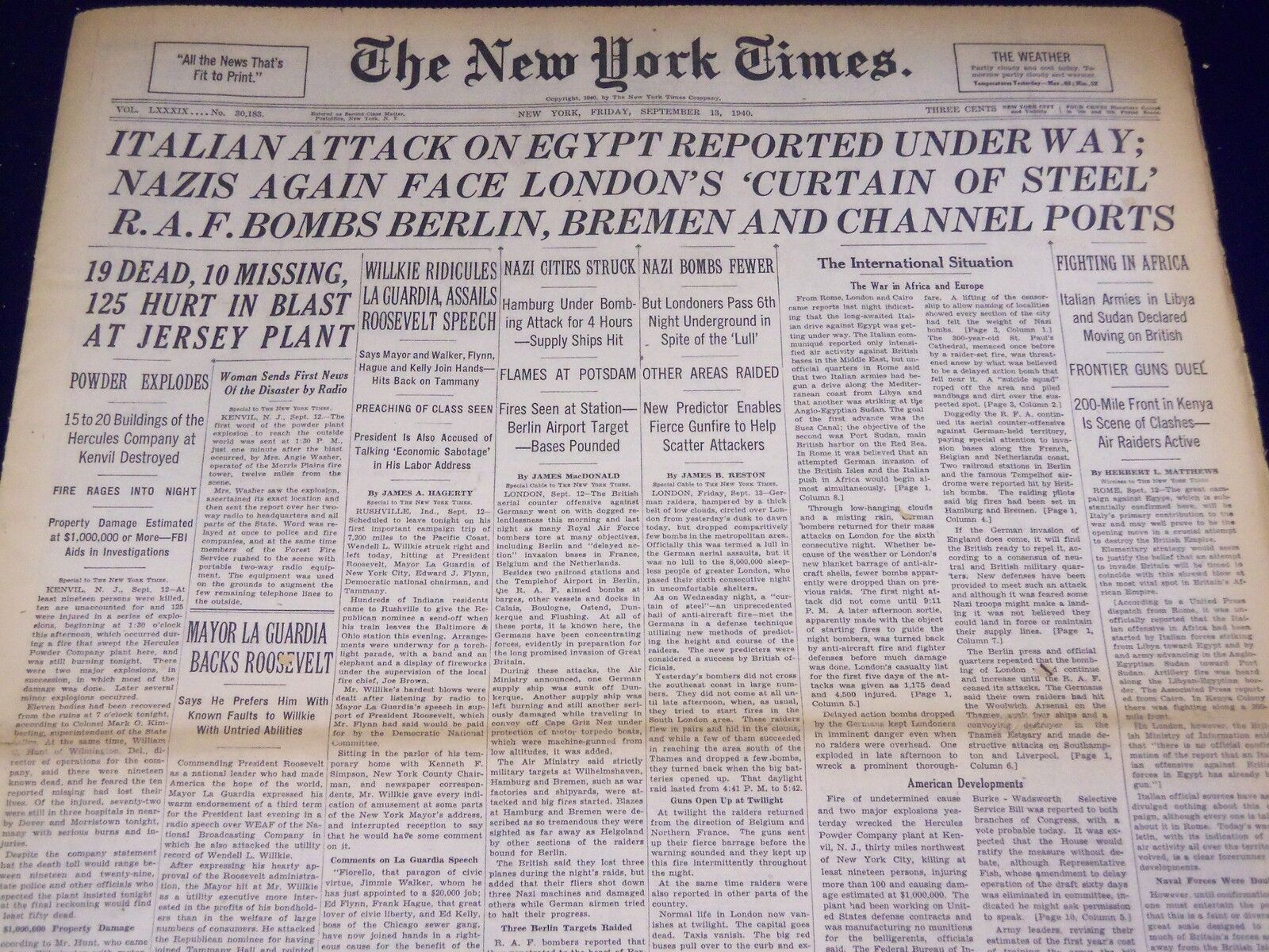 1940 SEPTEMBER 13 NEW YORK TIMES - ITALIANS ATTACK EGYPT - NT 2934