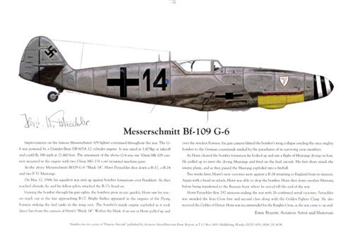 Luftwaffe, Bf-109G-6, Signed by German Ace, Aviation Artist; Ernie Boyette