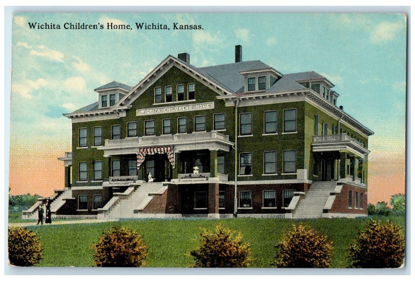 c1910's Wichita Children's Home Building Entrance Wichita Kansas KS Postcard