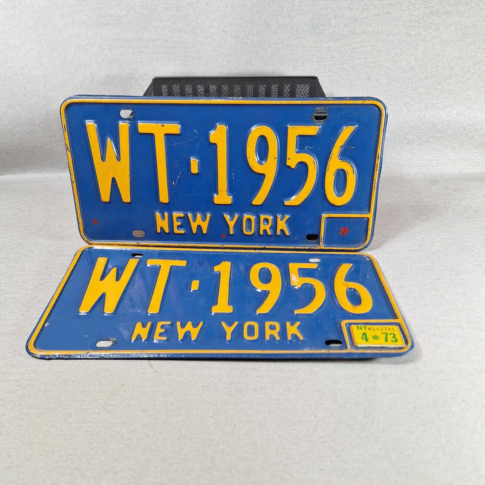 1973 New York License Plate Pair Blue 1966-73 Series #WT 1956