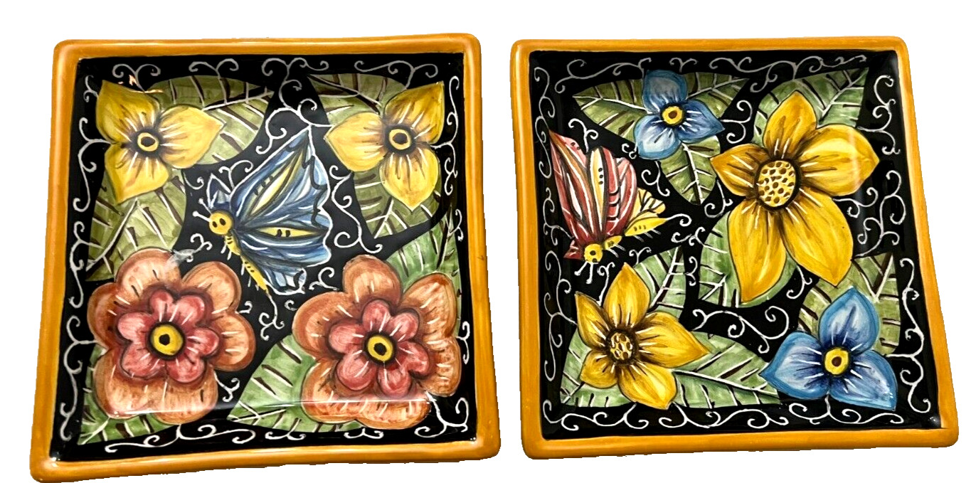 Vintage Giacomini Orvieto Decorative Plates 6 Inch Flowers Butterflies Tuscan