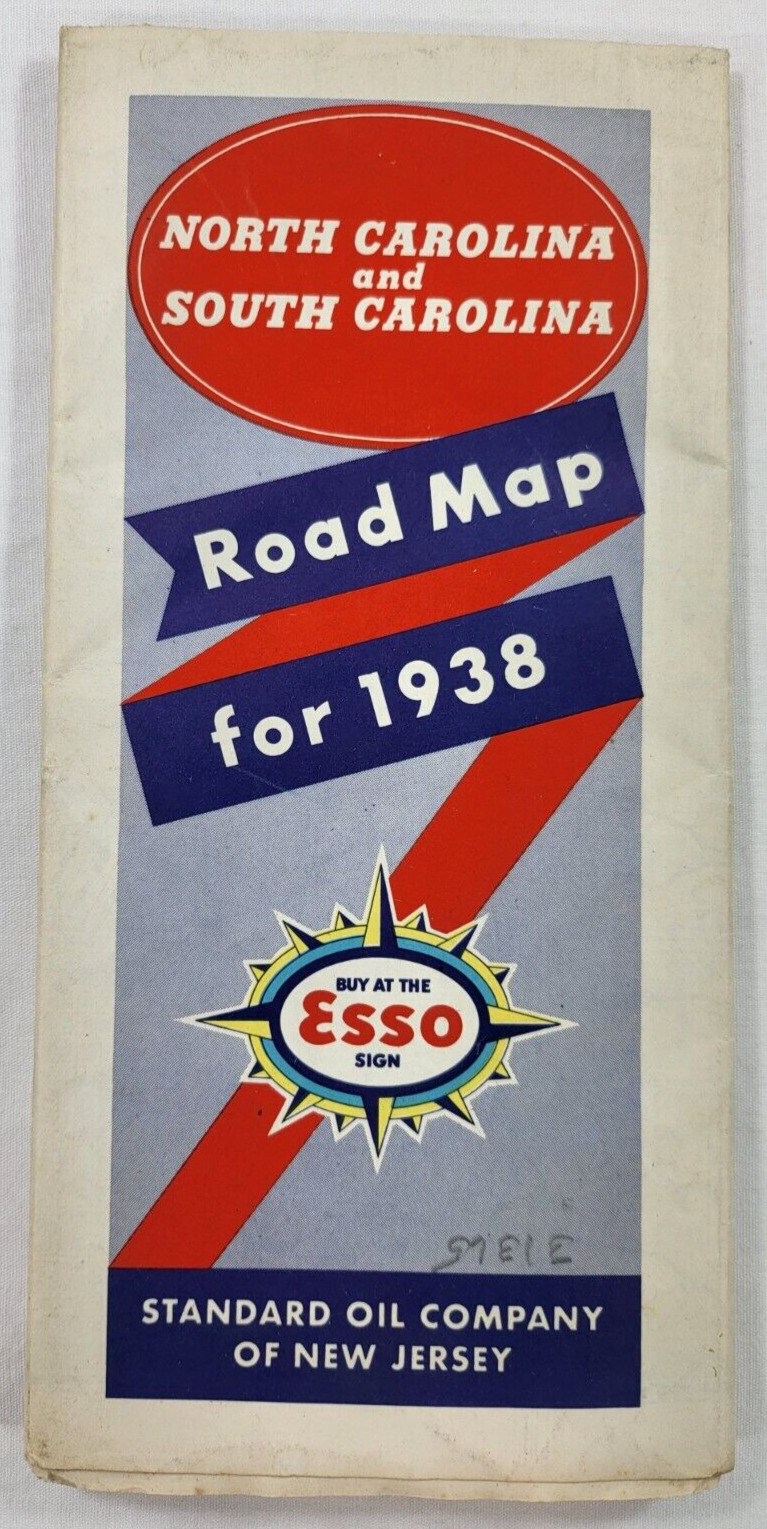 1938 Esso Standard Oil Company Road Map North & South  Carolina - Authentic NOS