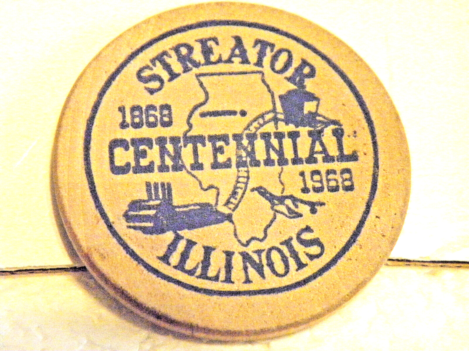 1868-1968 STREATOR, ILL CENTENIAL BAKER FORD Wooden Nickel - Token Illinois ILL.