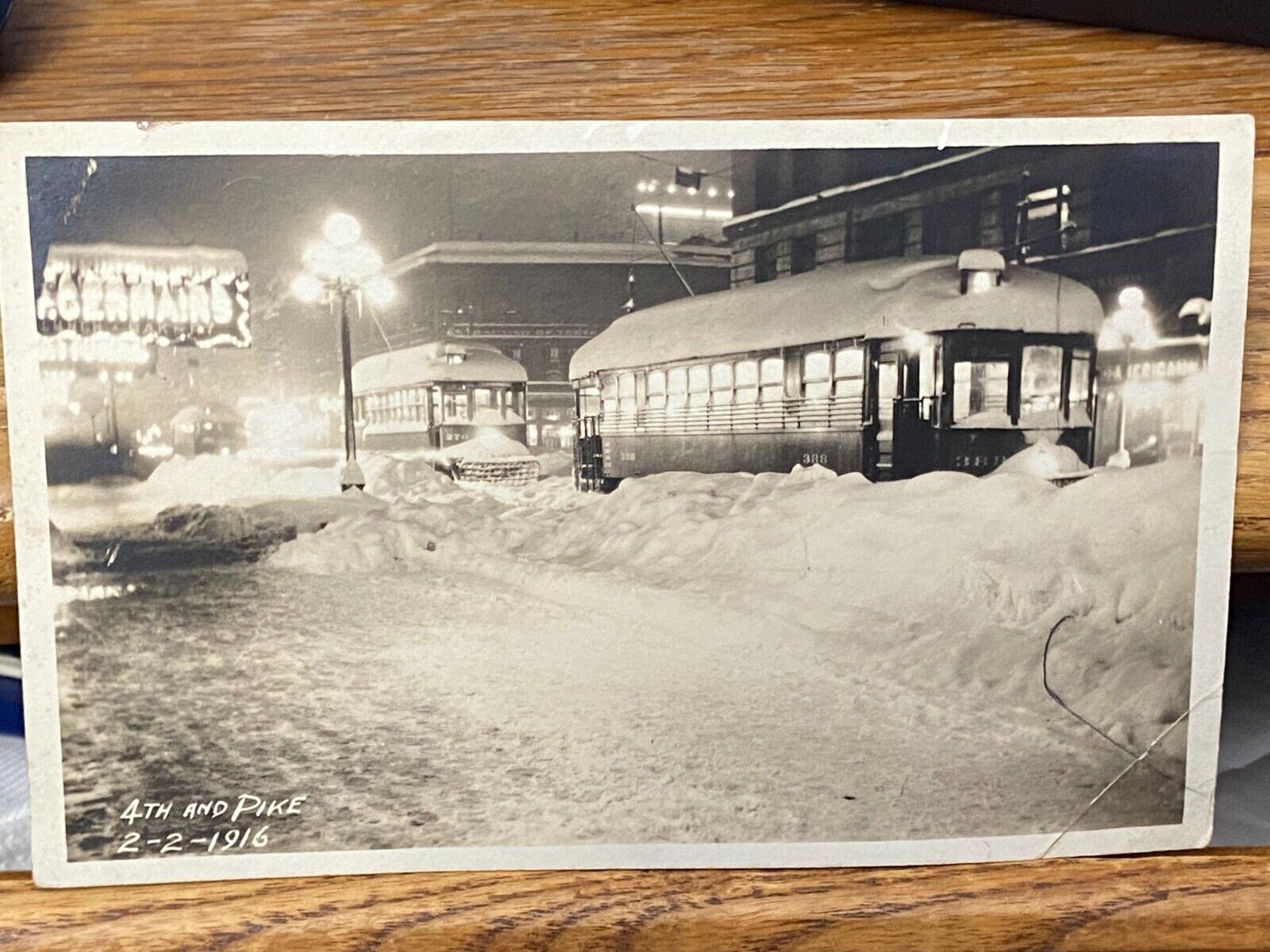 Seattle Snowstorm 2/2/1916 (4TH AND PIKE) Trolley Postcard RPPC *Pre Owed* US3