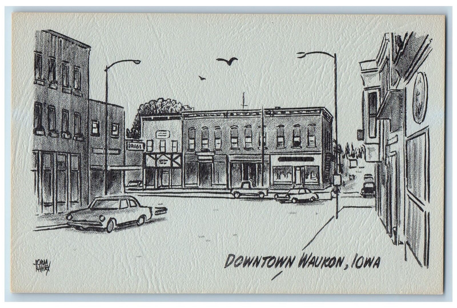 c1950\'s Downtown Street Classic Cars Buildings Waukon Iowa IA Vintage Postcard
