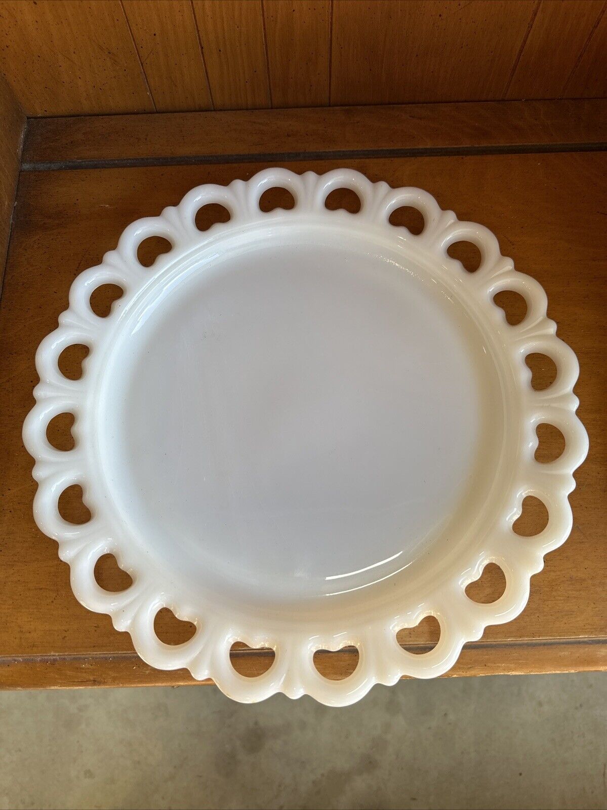 Vintage  White Milk Glass Lace Edge Serving Platter Cake Plate 13”
