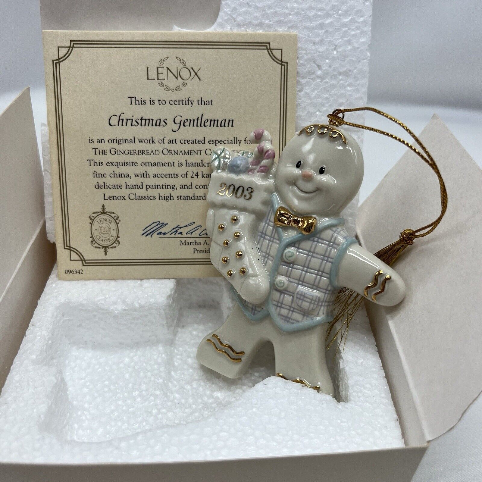Lenox 2003 Christmas Gentleman Gingerbread Ornament Collection In Box