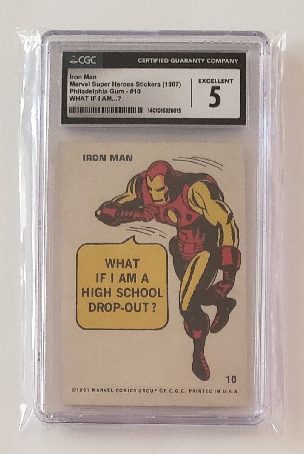 1967 Philadelphia Marvel Super Hero Sticker #10 Iron Man Card Graded CGC 5