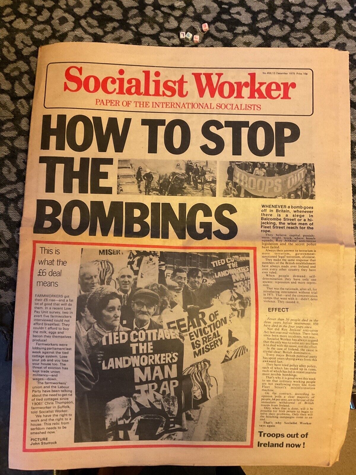 1975 Historical Newspaper  , Socialist Worker , BWNIC Northern Ireland Interest