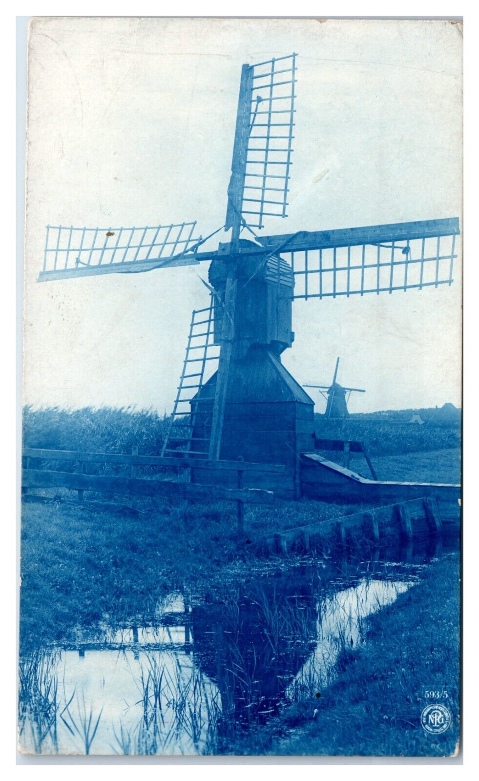 Postcard - Real Photo Windmill Delft in Holland Cyanotype c1906