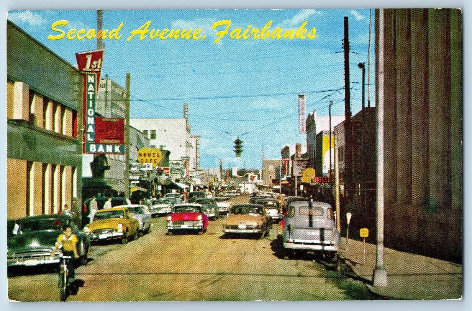 Fairbanks Alaska AK Postcard Second Avenue Near The Arctic Circle c1960\'s Cars
