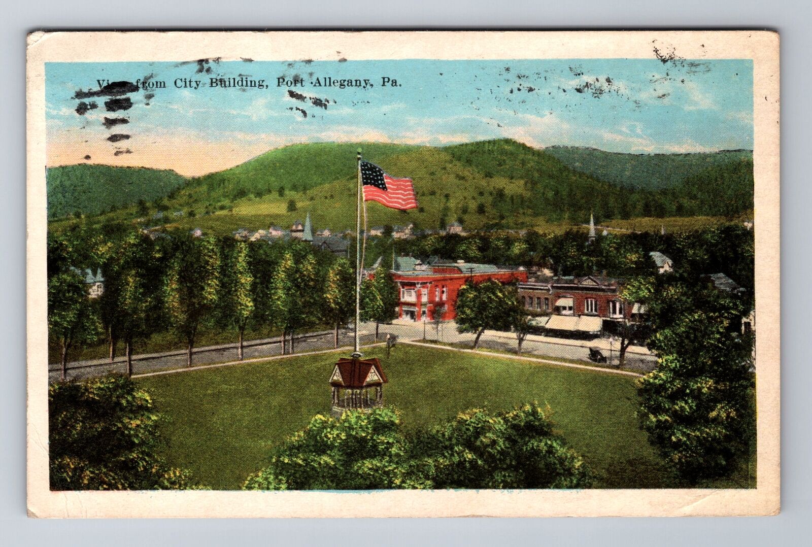 Port Allegany PA-Pennsylvania, Birds Eye View over City Antique Vintage Postcard