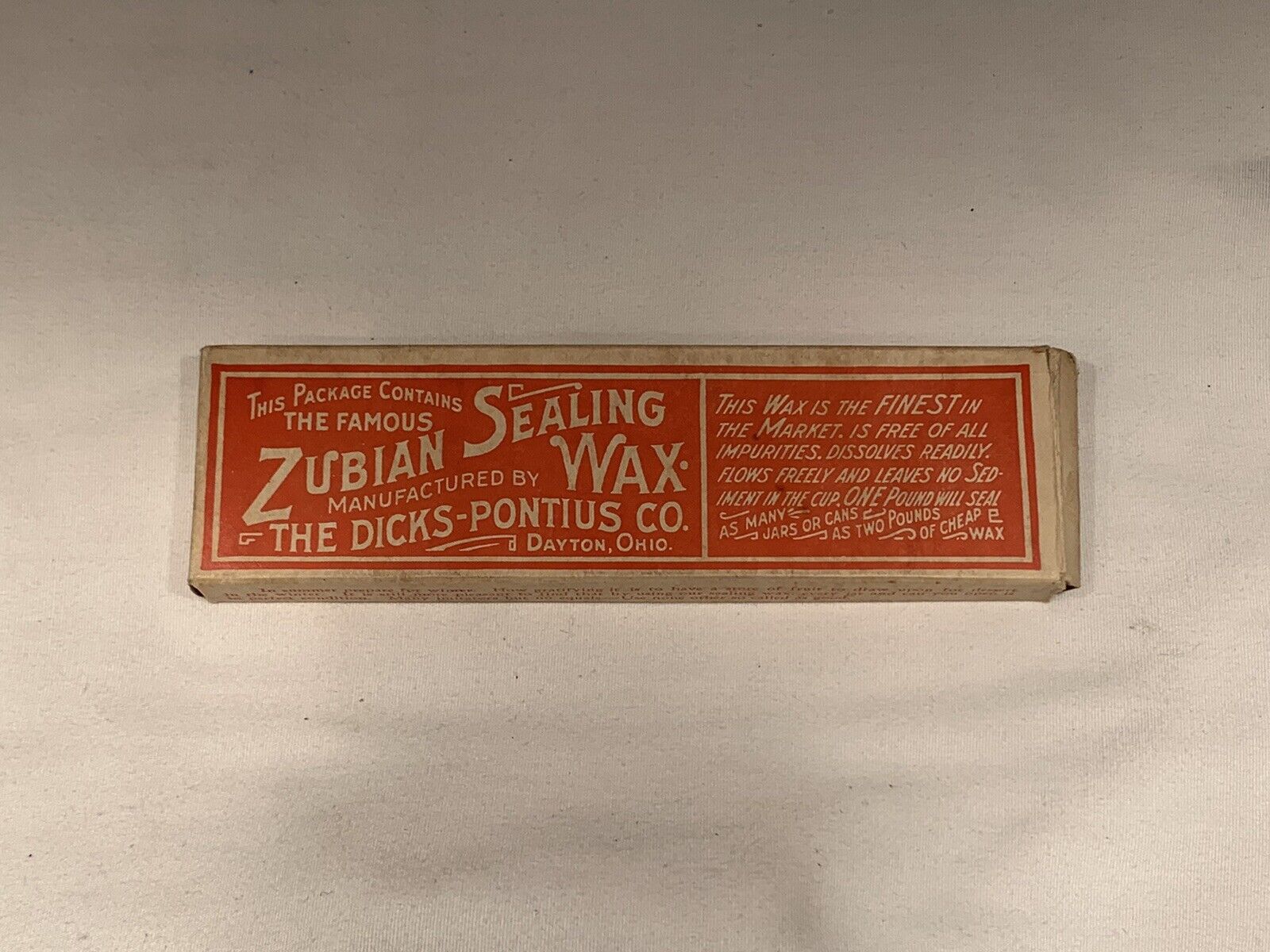 Zubian Sealing Wax The Dicks Pontus Co. Dayton Ohio Vintage Nice Box & Wax