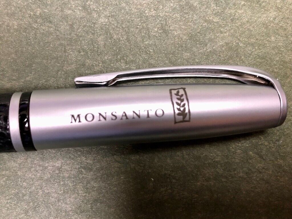 Vintage Monsanto Rollerball Pen - Matte Silver and Black Leather - Blue Ink