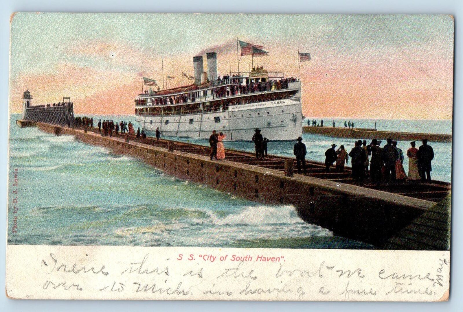 1906 Steamer Ship City Of South Haven Docking Grand Junction Missouri Postcard
