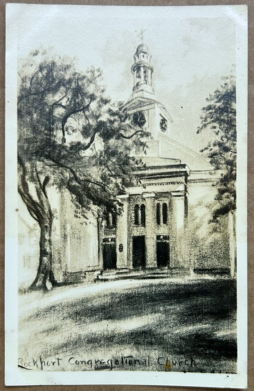 Rockport Congregational Church. Massachusetts Vintage Postcard. Drawing.