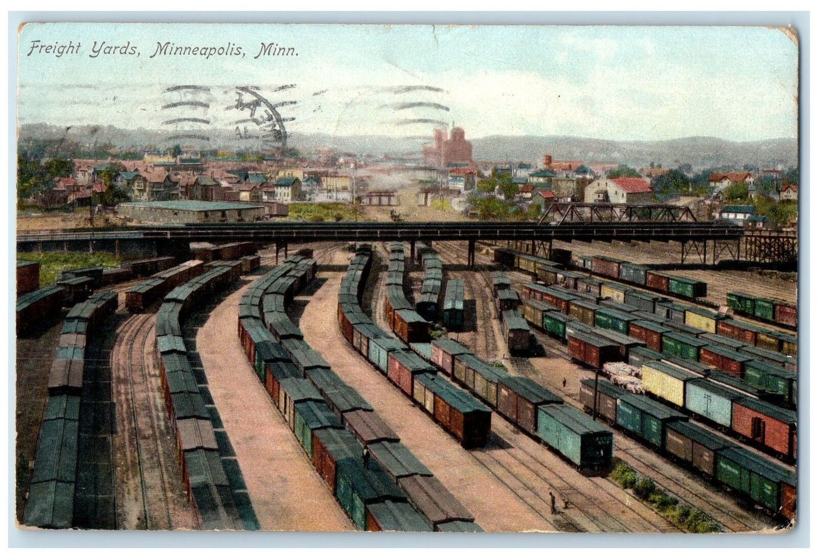 1909 Aerial View Of Freight Yards Minneapolis Minnesota MN Posted Trail Postcard