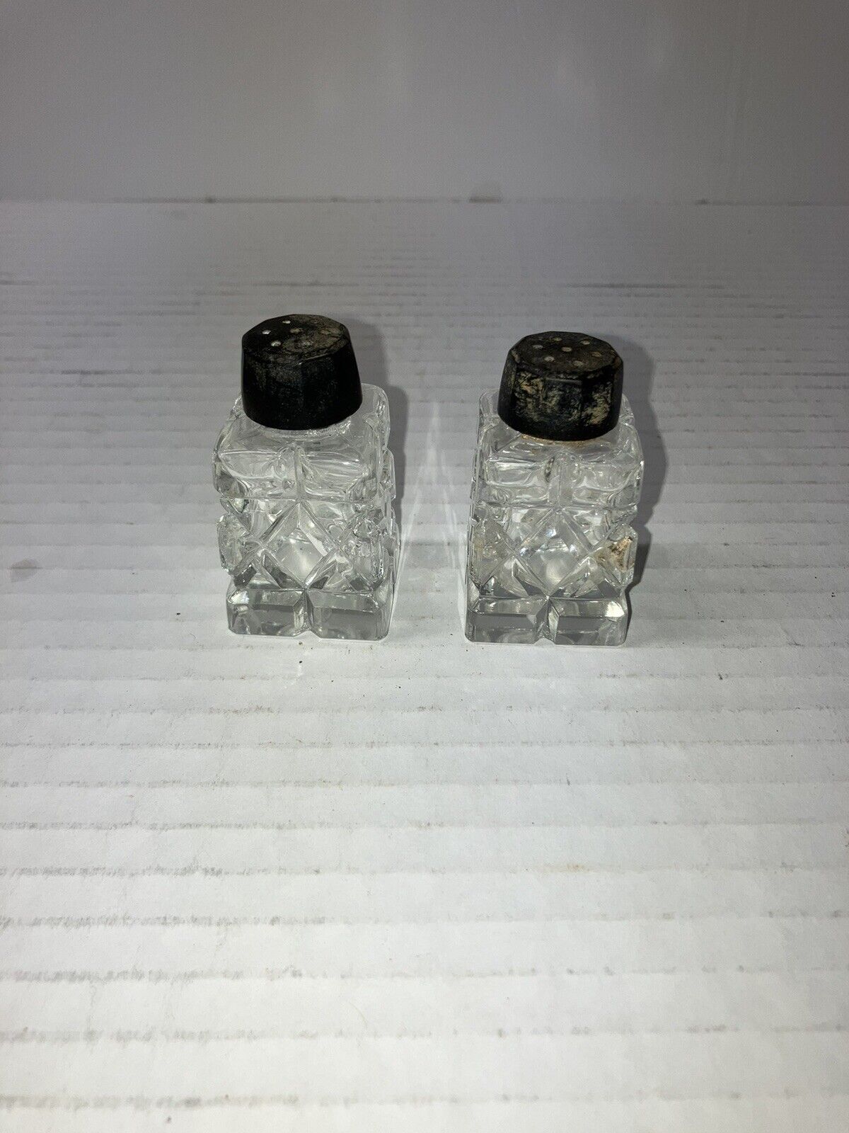 Vintage 70s Square Crystal Cube Salt and Pepper Shakers
