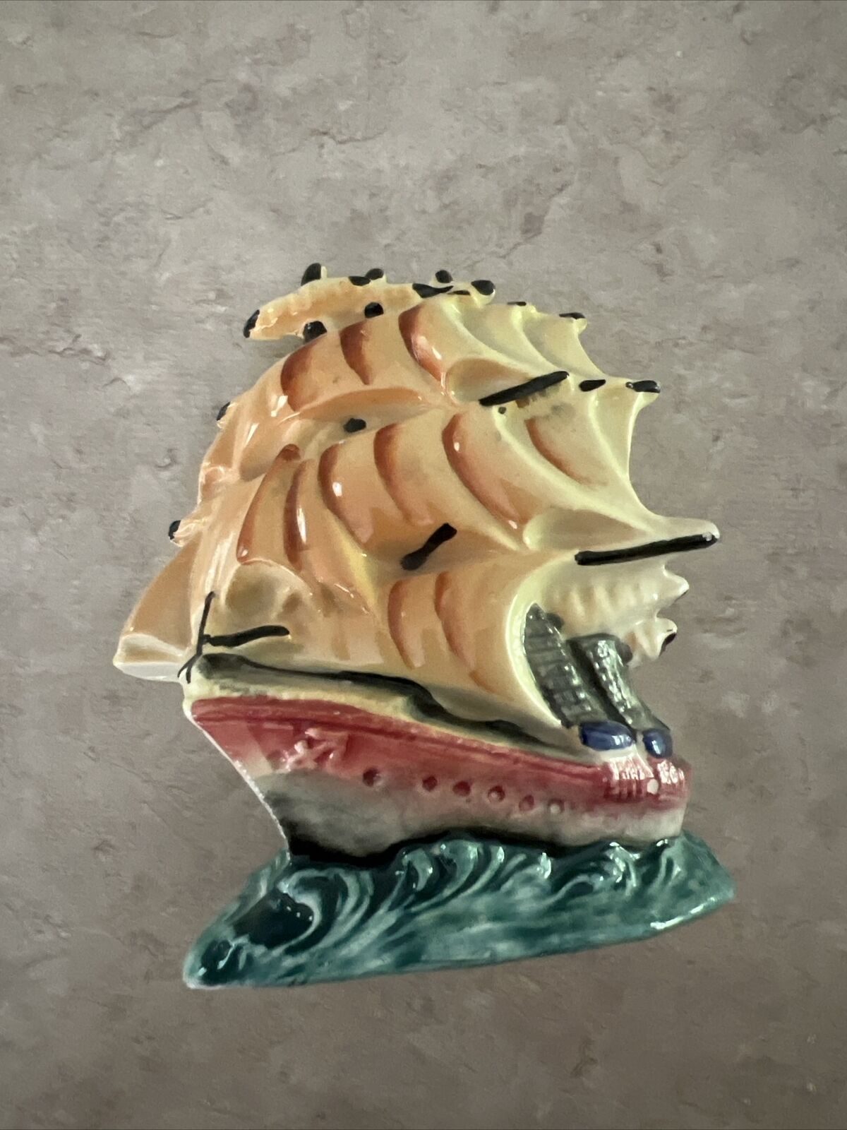 Vintage Sailing Ship Ceramic Figurine 4.5” Tall 4” Wide Made In Japan