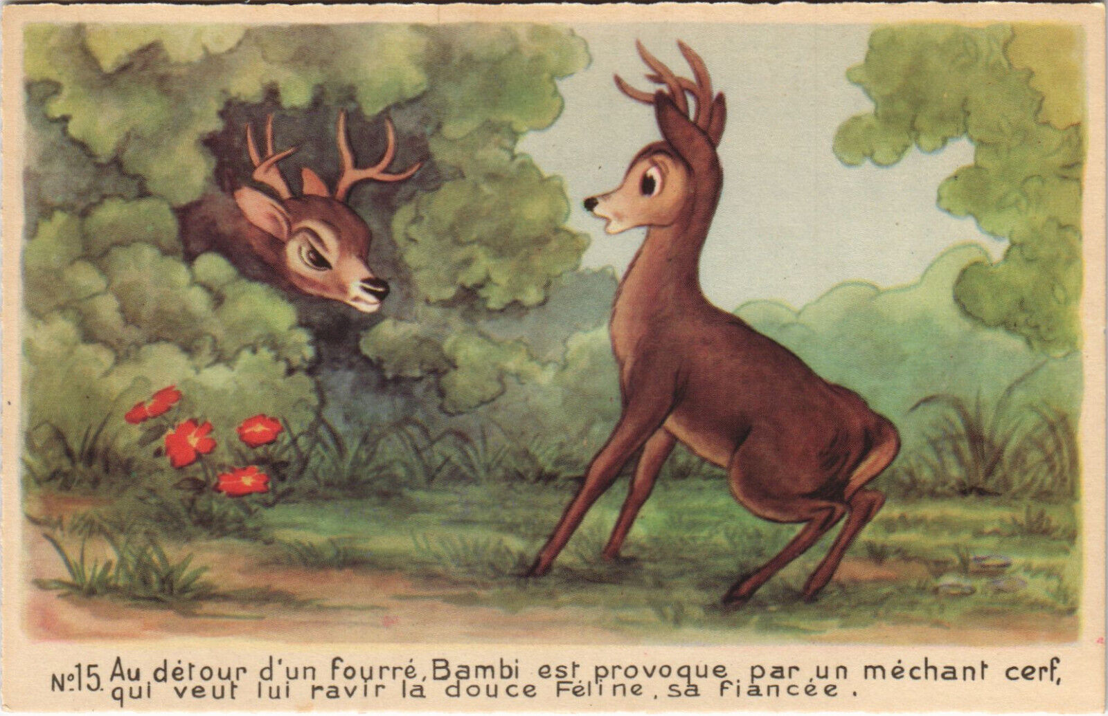 DISNEY PC, AT THE TURN OF A THICKET, BAMBI, Vintage Postcard (b43729)