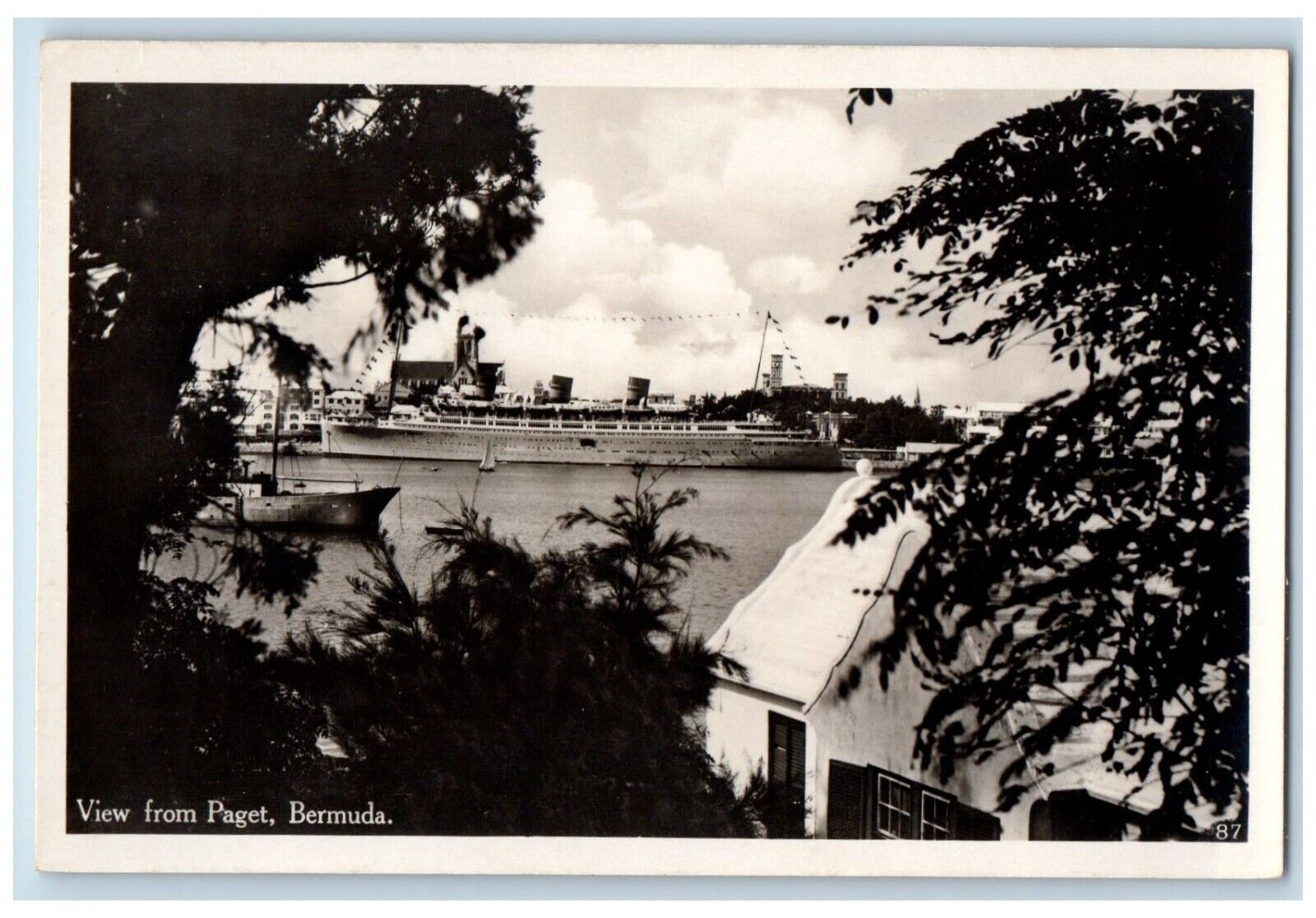 c1910\'s View From Paget Bermuda, Steamer Ship Antique RPPC Photo Postcard