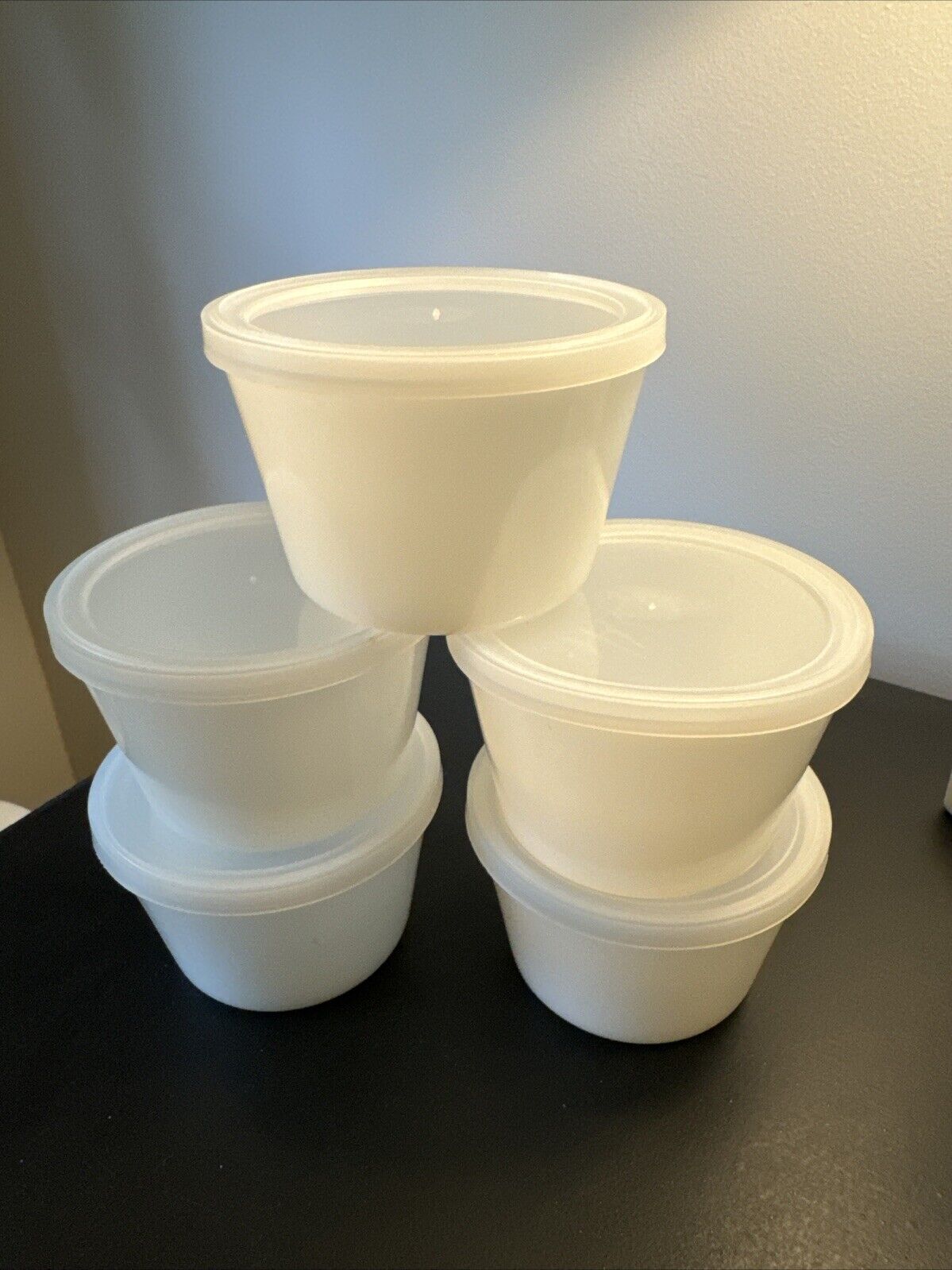 Retro Glassbake Milk Glass Custard Ramekin Baking Cups With Lids. Lot # 5 VTG
