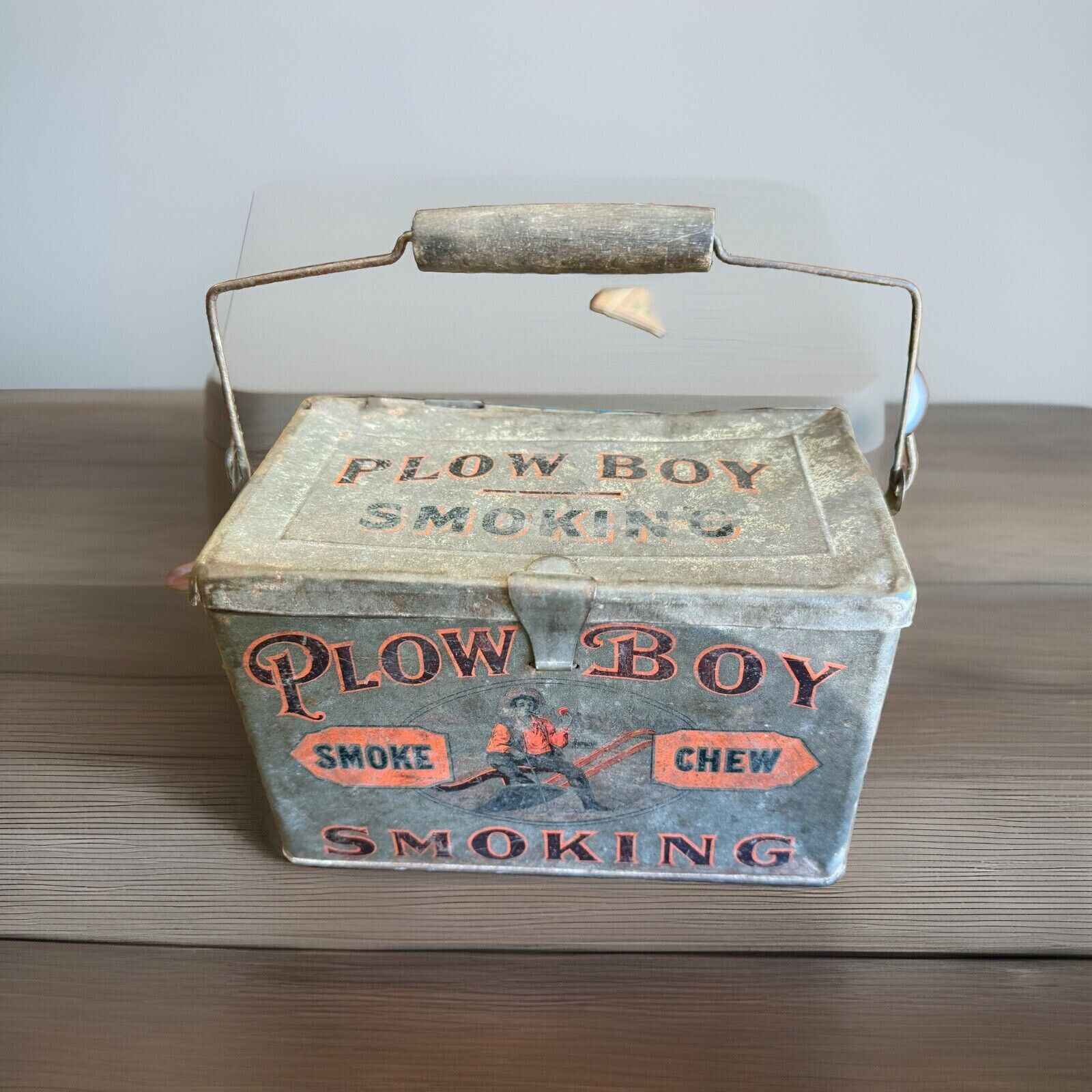 Rare Antique Plow Boy Lunch Box Style Tobacco Tin Vintage Old Smoking
