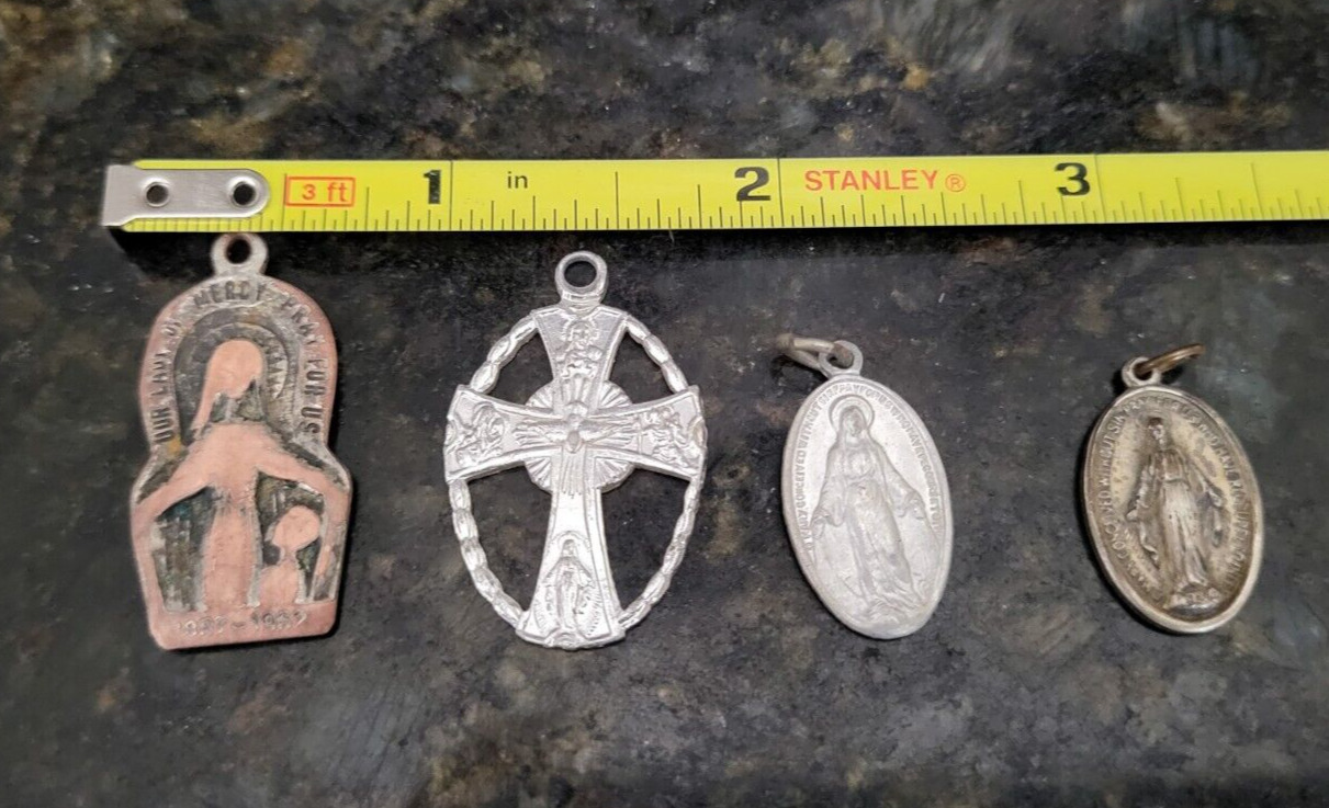 4 Antique Christian Saints Medals