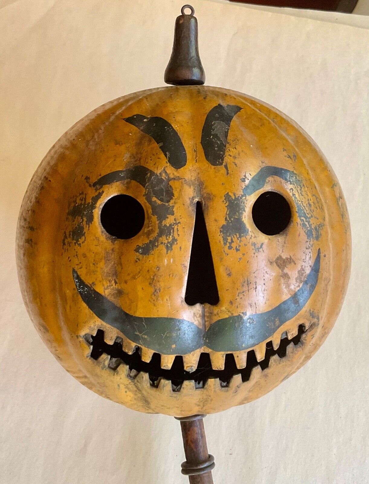 Antique Early 1900’s Halloween Tin Metal Parade Pumpkin JOL Lantern