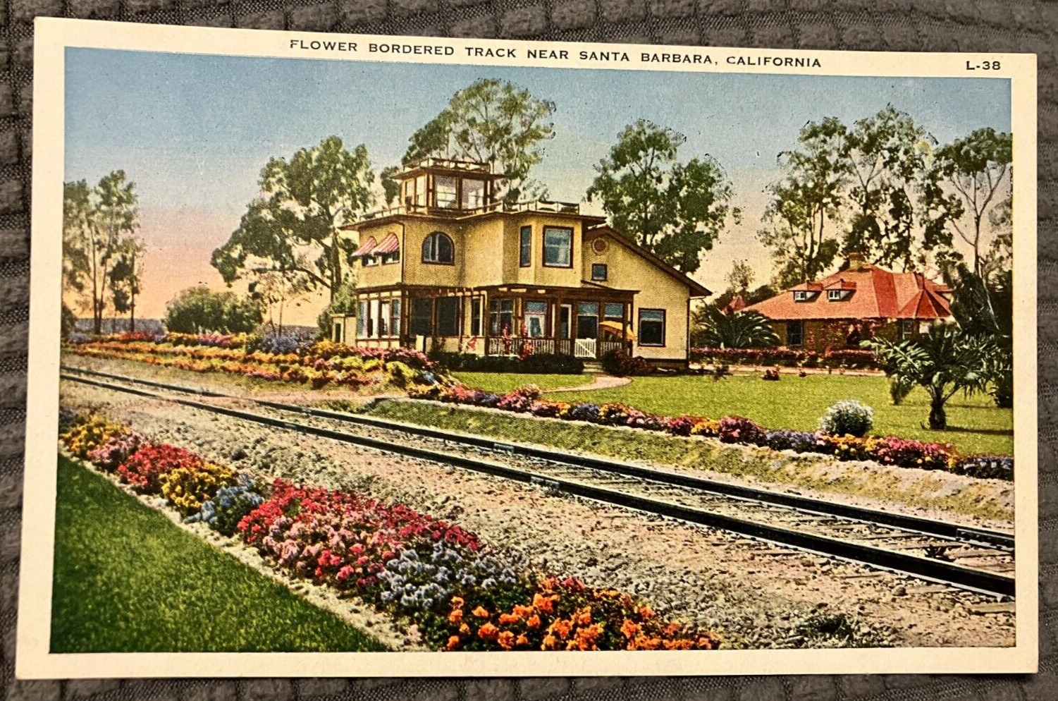 Antique Postcard - Flower Bordered Railroad near Santa Barbara, California