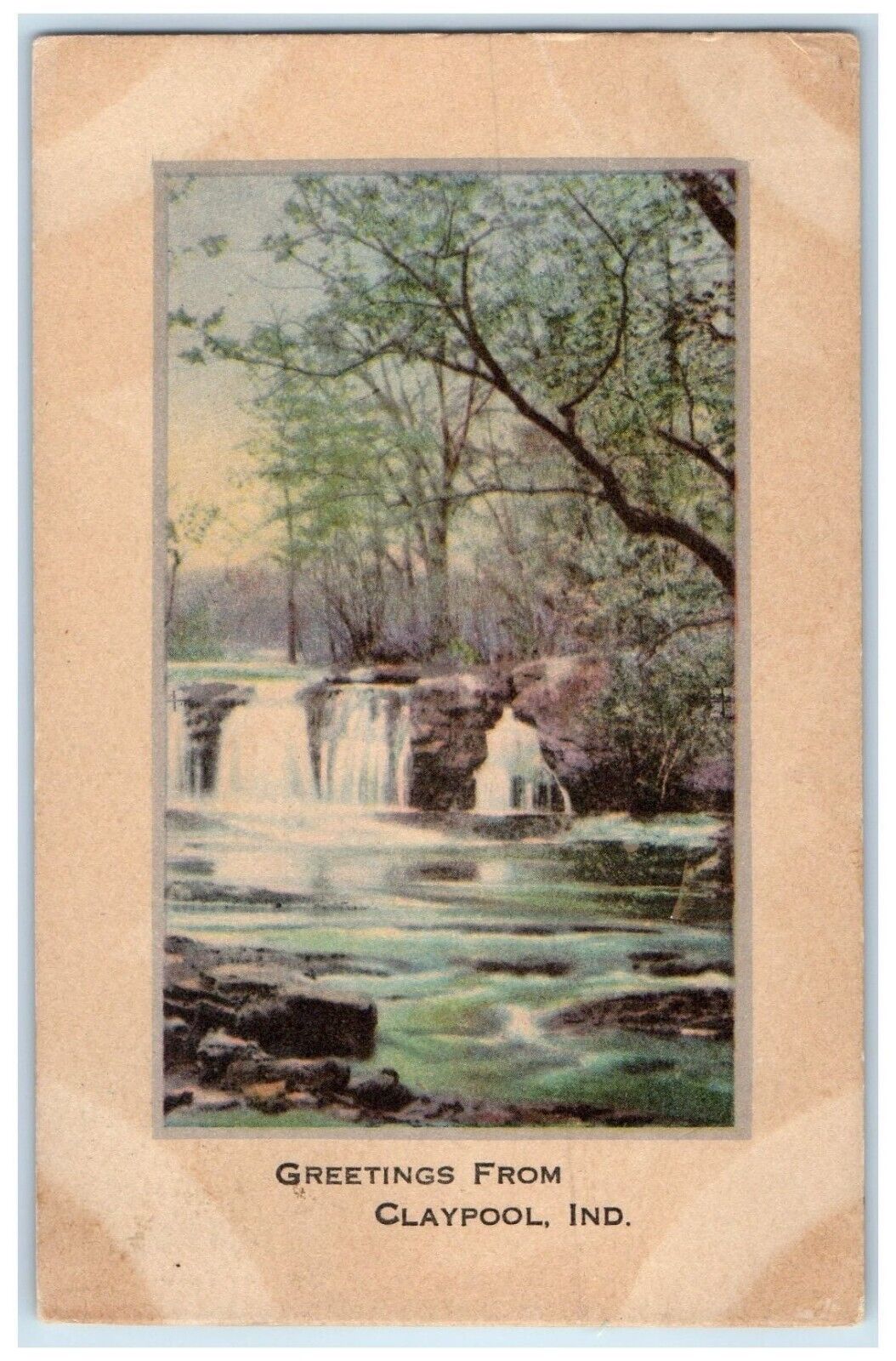 1917 Greetings From Falls Lake River Claypool Indiana Vintage Antique Postcard