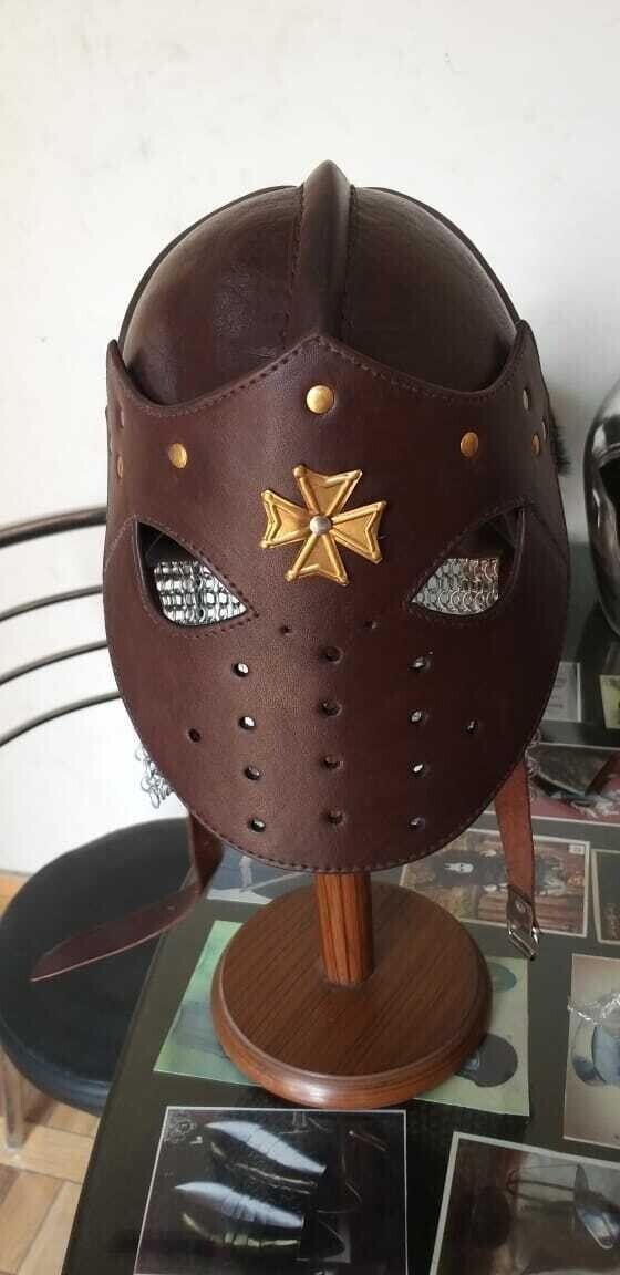 Medieval Viking Vintage Leather Helmet Armor Chain Mail Helmet