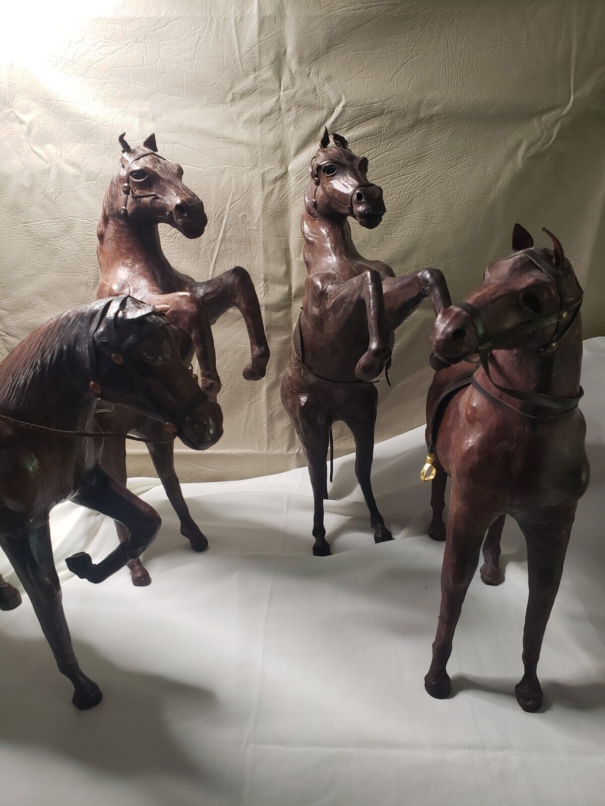 4 Antique/ Vintage Leather Horse Figurine Statue Sculpture Equine Saddle 12\