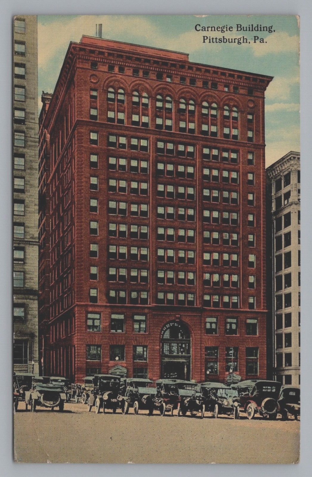 Postcard Pennsylvania Pittsburgh Carnegie Building Old Cars 1916  G657