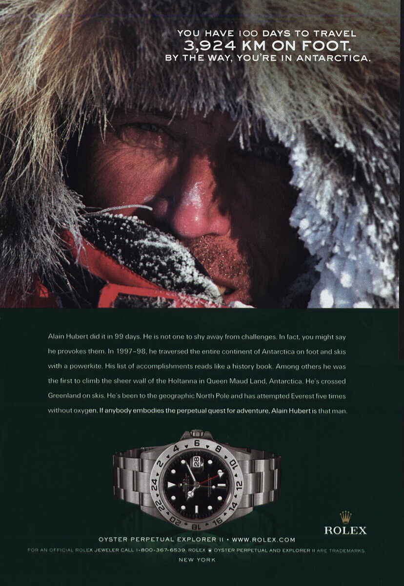 2004 Rolex Watch: Alain Hubert Did It In 99 Days Vintage Print Ad