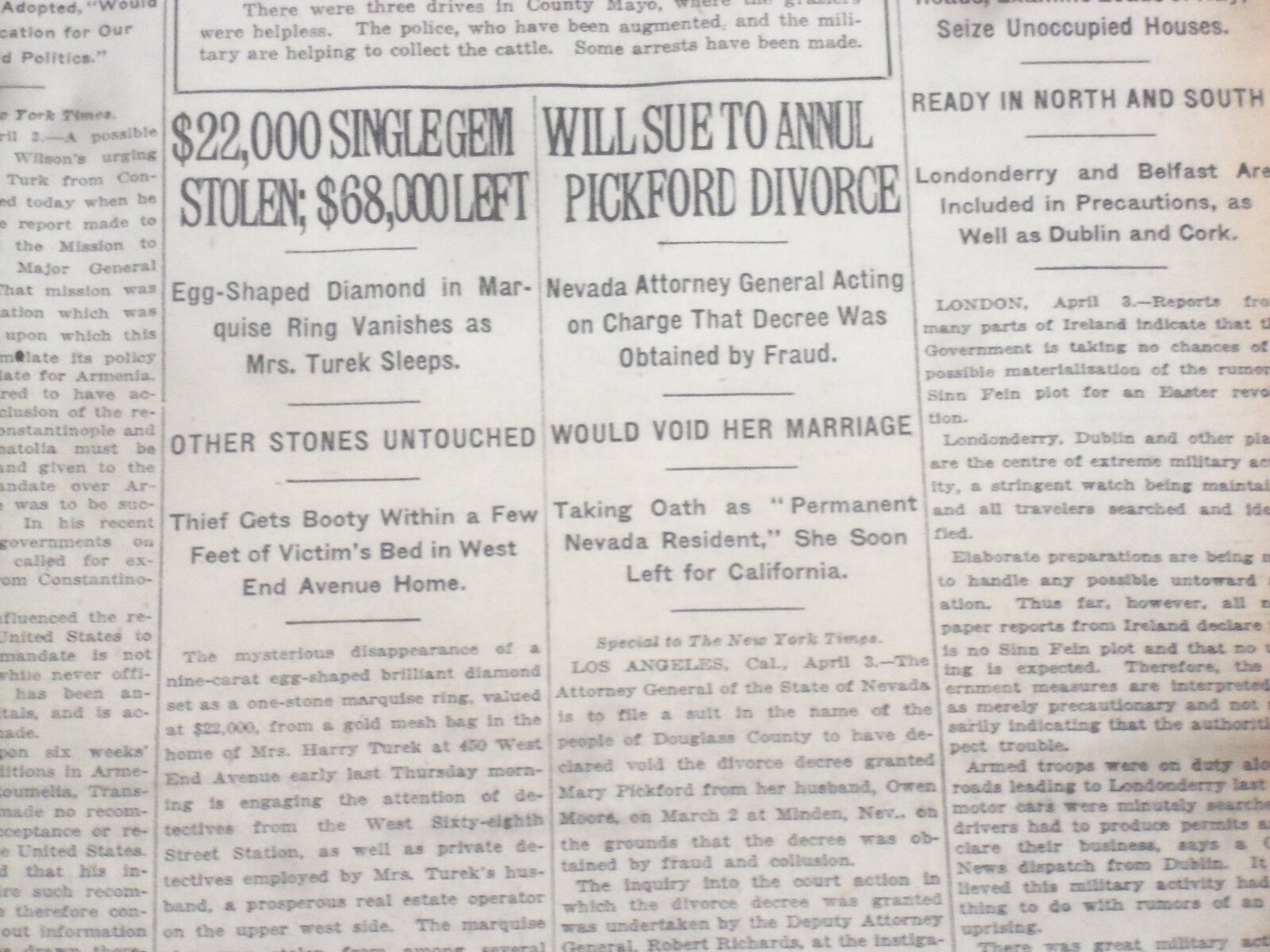 1920 APRIL 4 NEW YORK TIMES - SUE TO ANNUL PICKFORD DIVORSE - NT 8280
