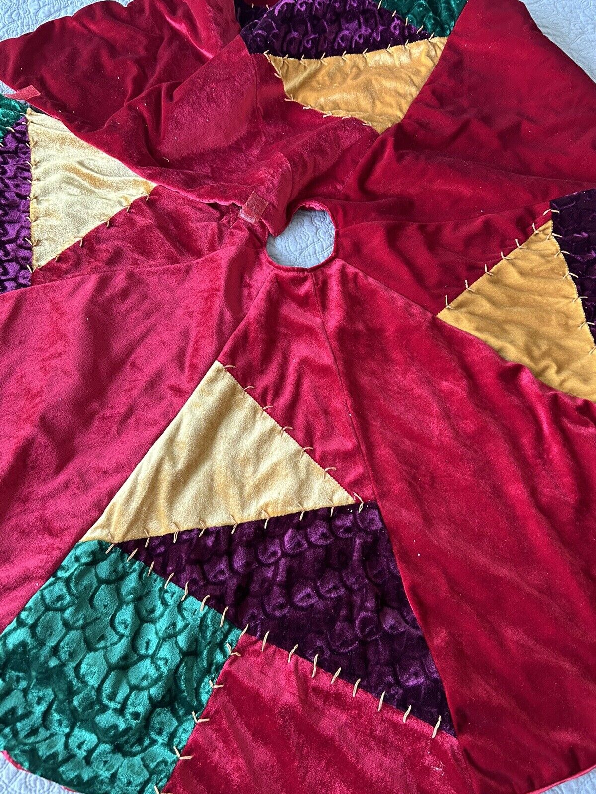 Dan Dee Vintage Colorful Crazy Quilt Design Velvet Tree Skirt 46