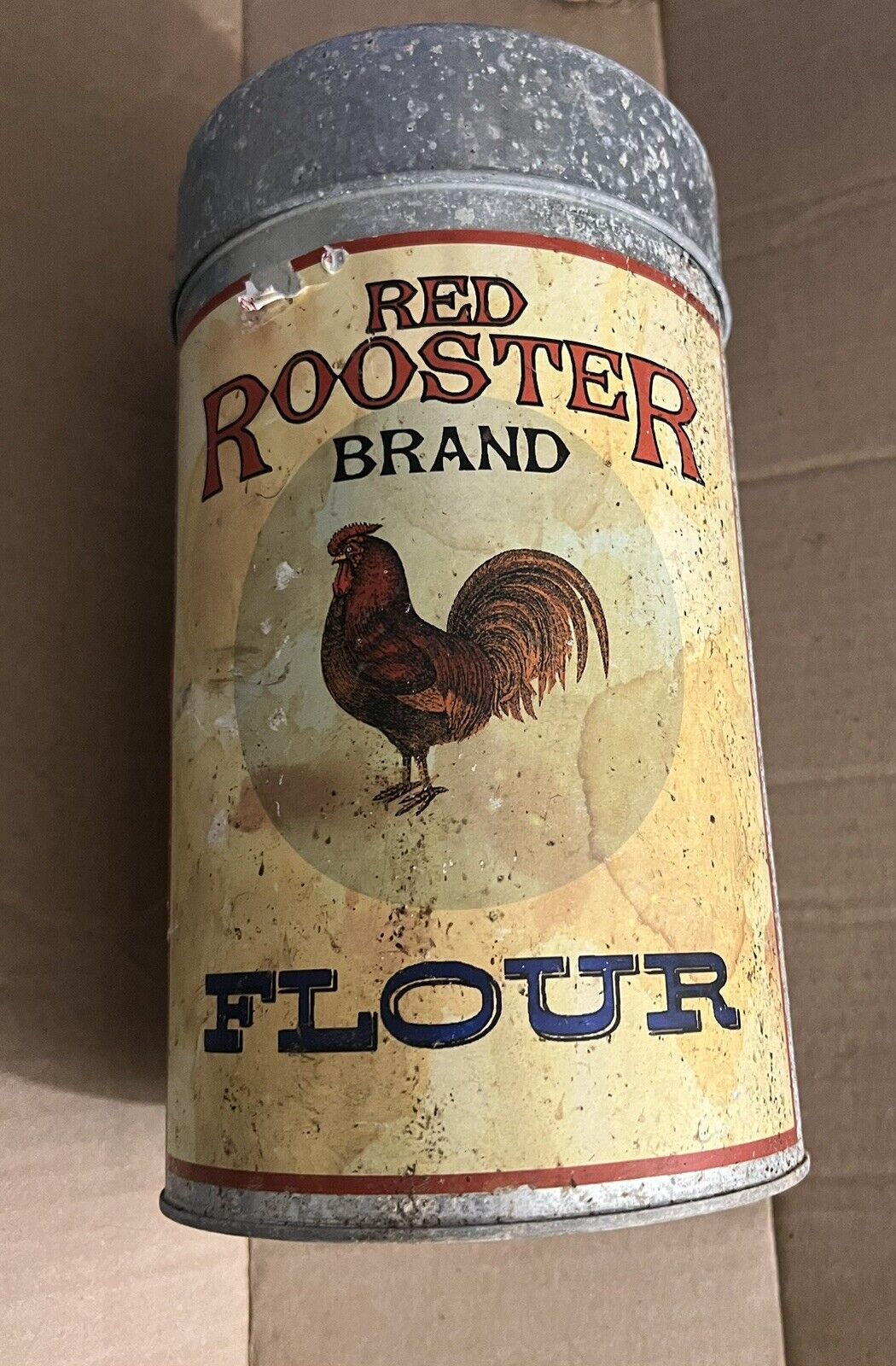 Galvanized Rooster Canister *Missing Handle* Uncleaned