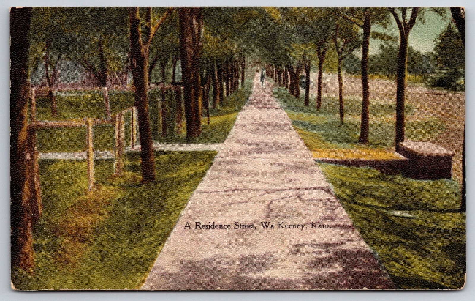 Wa Keeney Kansas~Main Street~Park on Left~c1910 Postcard