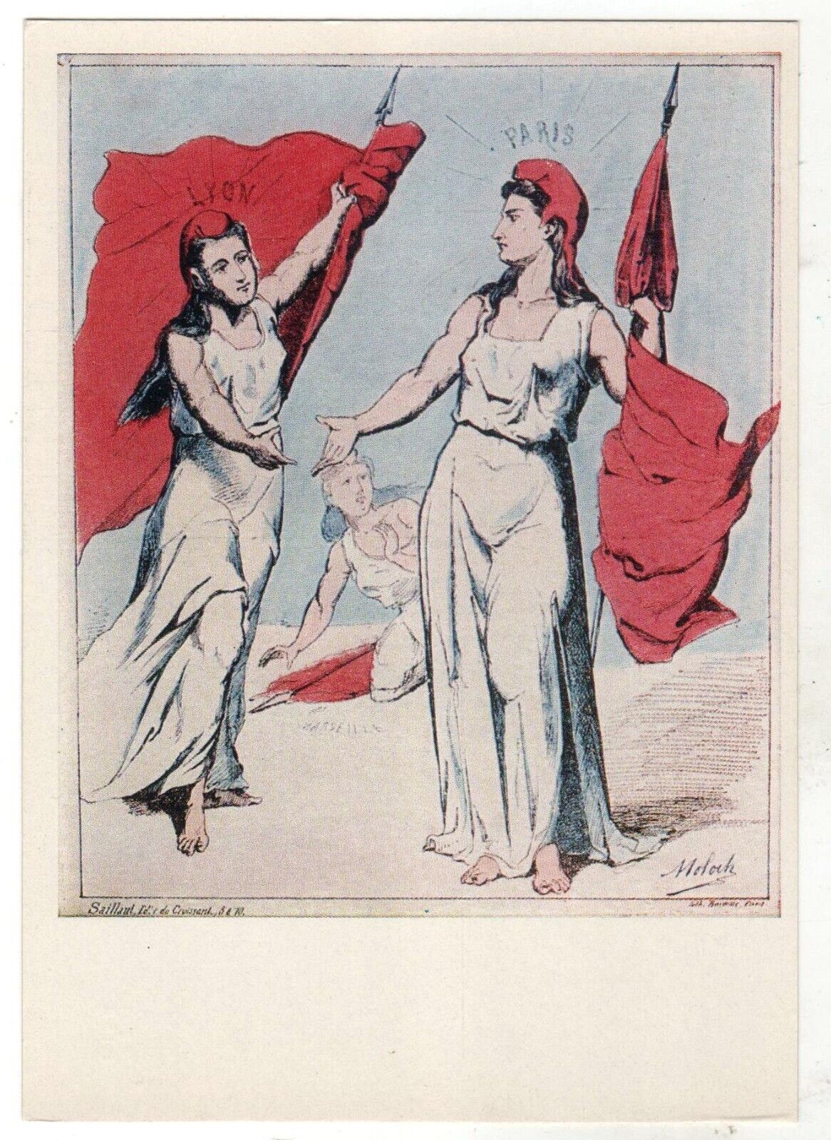 1970 The Lyon Commune extends its hand to the Paris Commune Russian Postcard Old