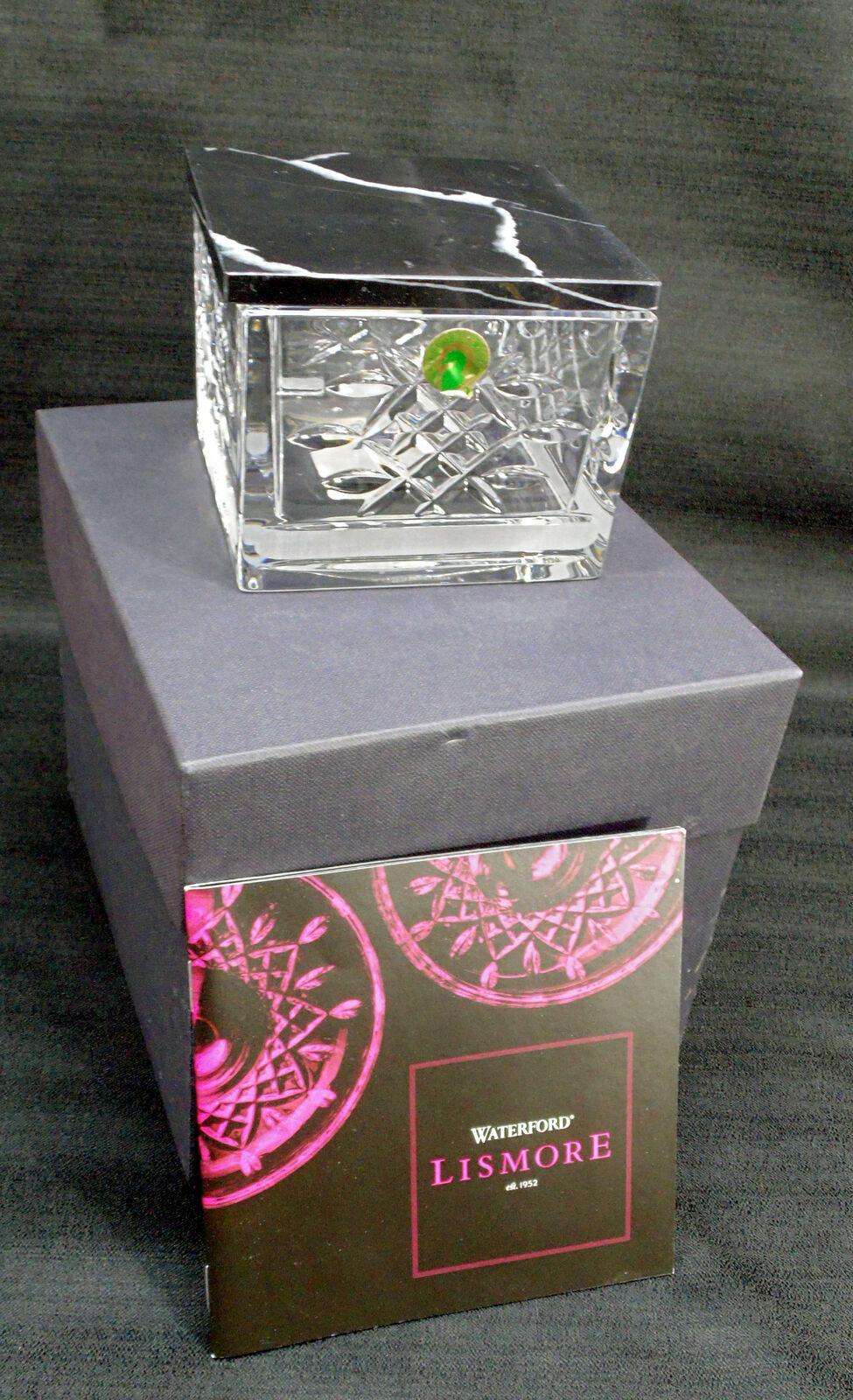Waterford Lismore Revolution Crystal Covered Box Black Marble Lid 40032029