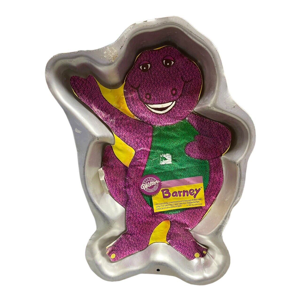 1993 WILTON BARNEY CAKE PAN Purple Dinosaur Tin Mold Child\'s Birthday 2105-6713
