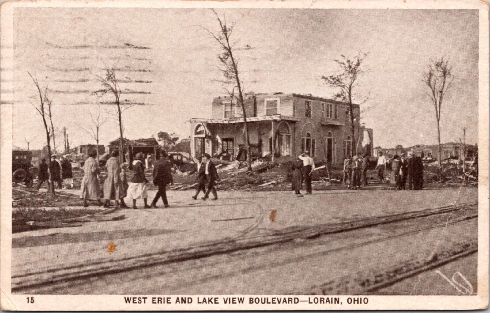 Postcard West Erie and Lake View Boulevard After Tornado in Lorain, Ohio