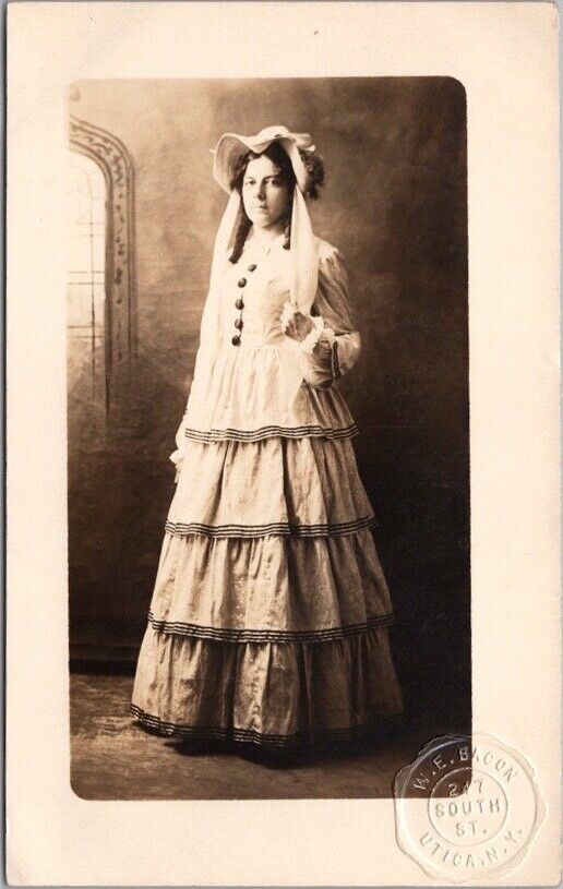 Vintage UTICA, New York Photo RPPC Postcard Woman in Homemade Dress Fashion