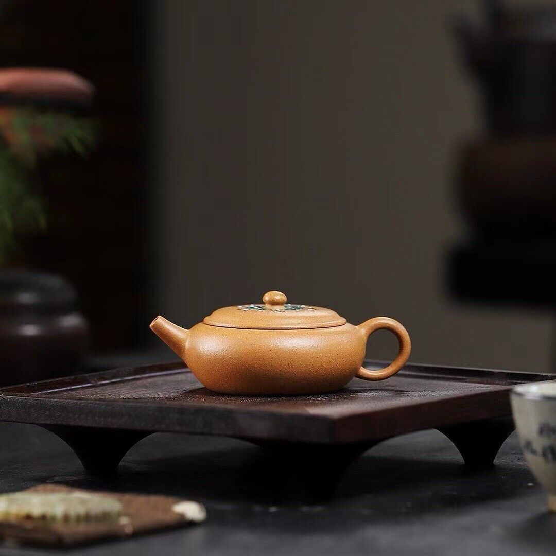 Enamel 120cc Yixing Zisha Purple Clay Yellow JiangpoNi Handmade Eggshell  Teapot
