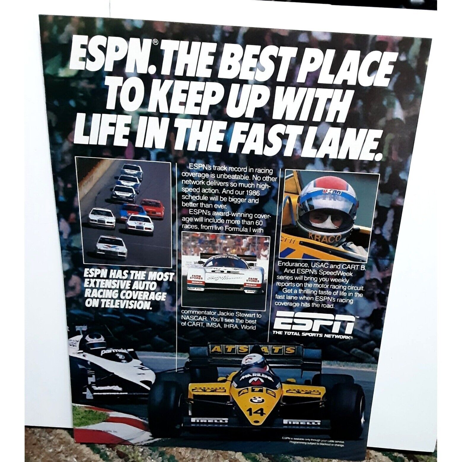 1986 ESPN Life In The Fast Lane Racing Original Print ad 80s