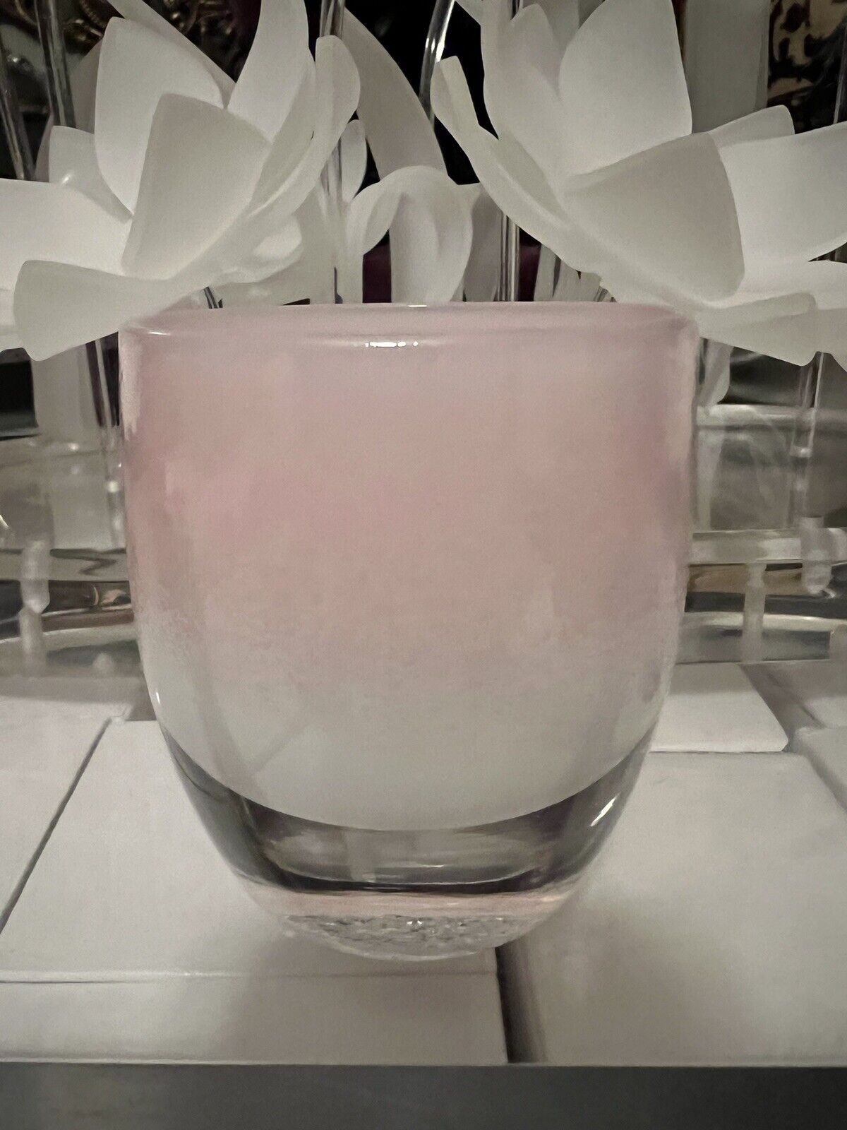 Glassybaby One Of A Kindness Baby Pink White Ombré Limited Glass