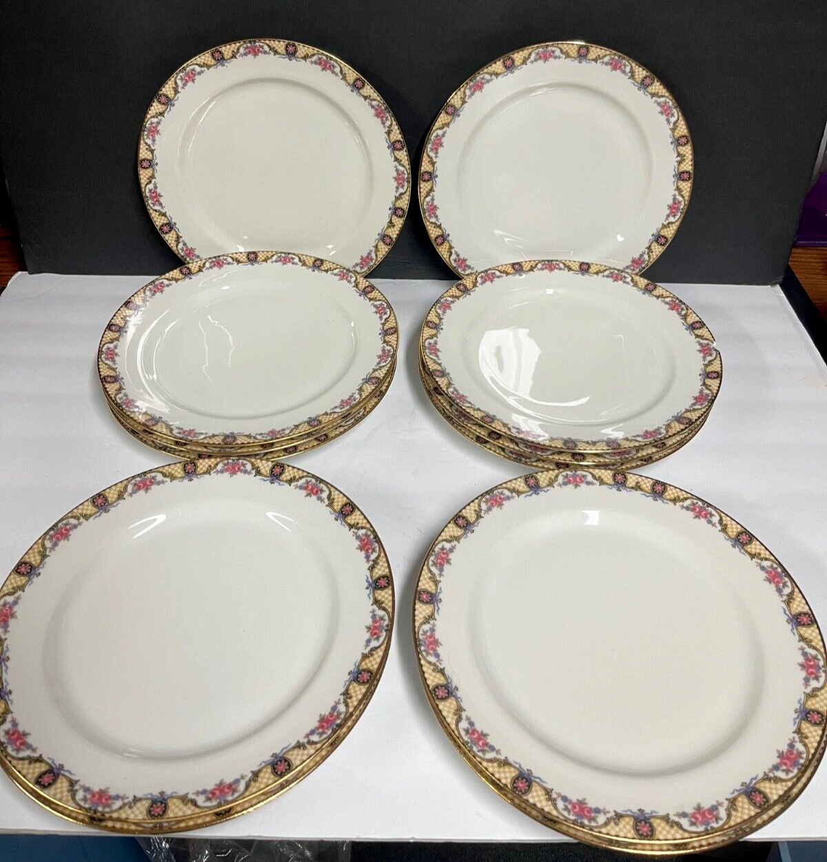 Antique Jean Pouyat Limoges lot of 12 dinner plates circa 1900s made in France
