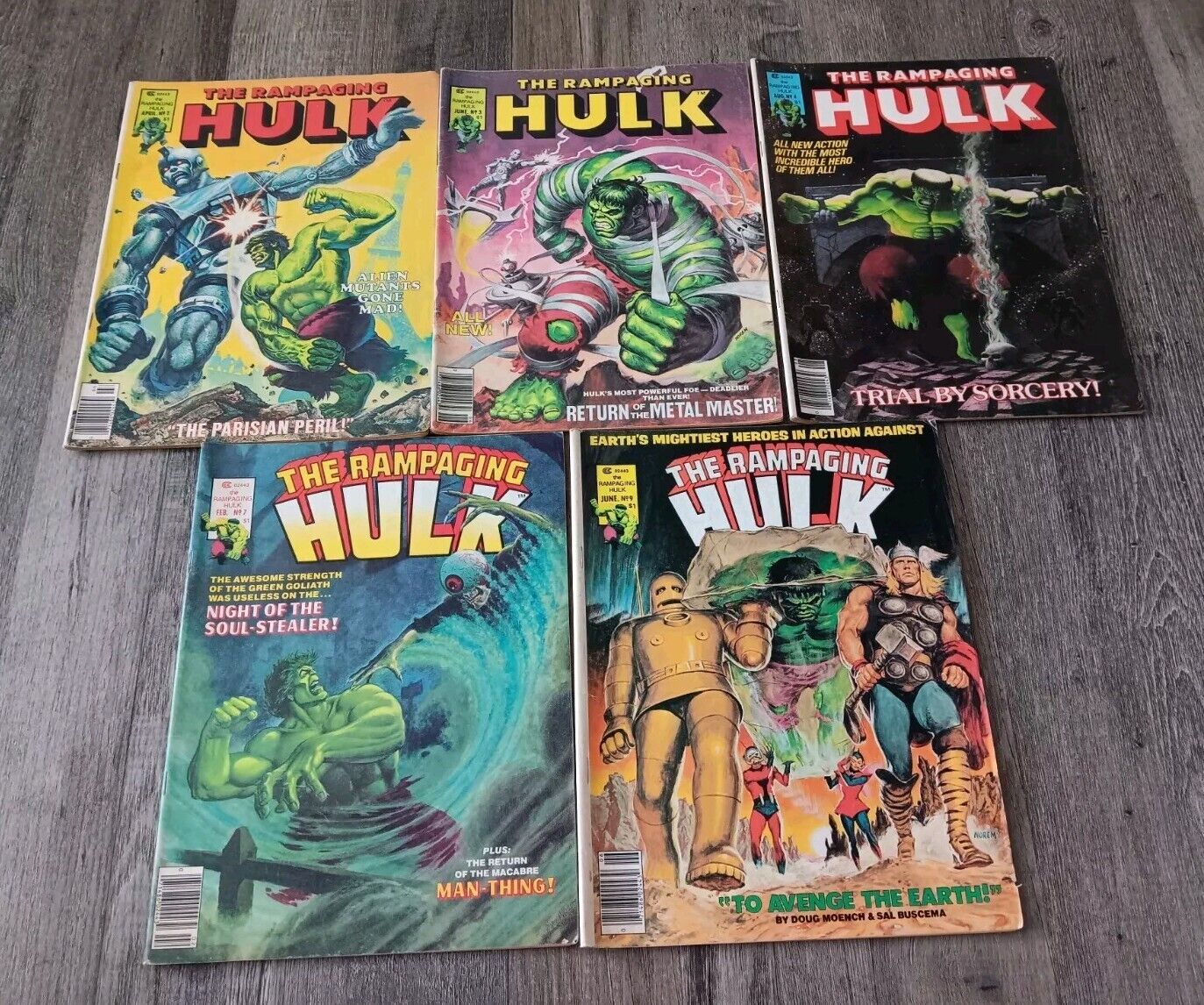 The Rampaging Hulk Magazine Comic Lot Of 5 Issues #2, 3, 4, 7, 9 (Marvel, 1977)