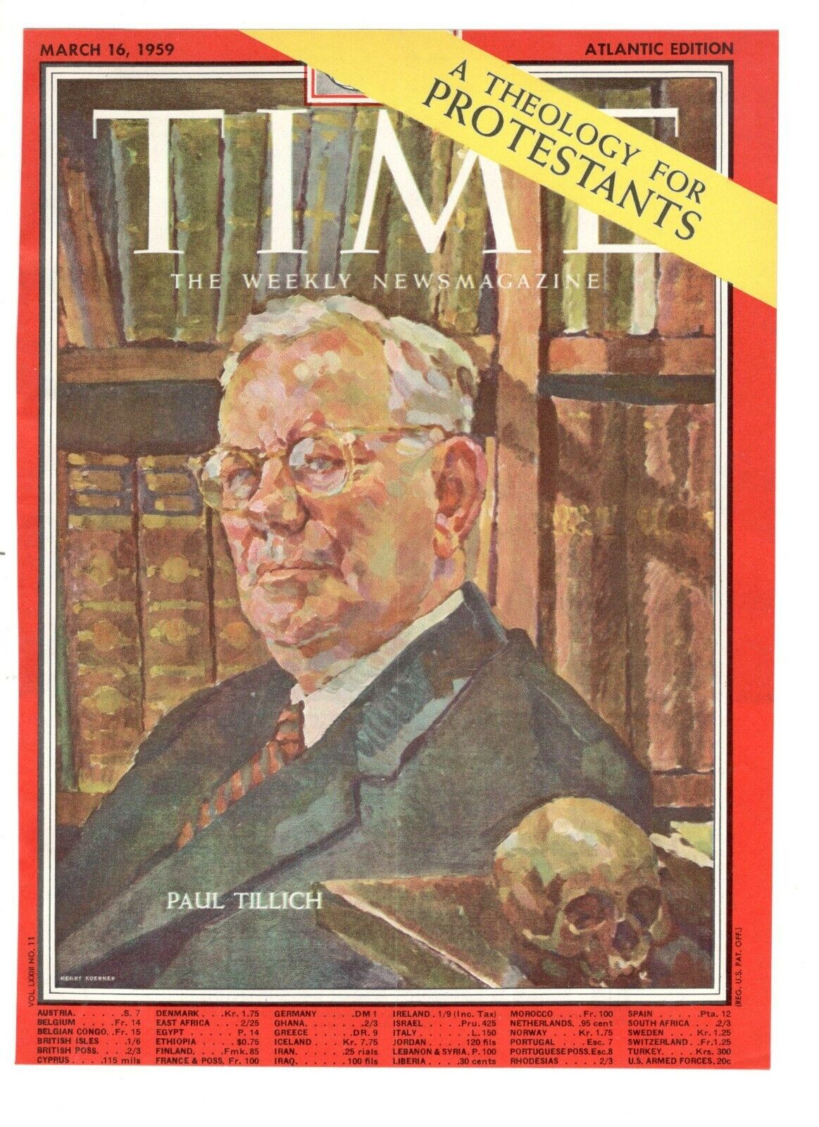 Paul Tillich Theologian Protestant 1959 Time Cover Original 1 Page